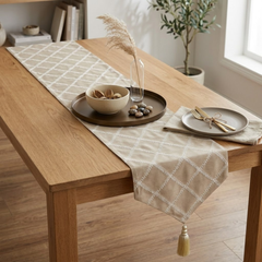 Marlowe Beige - Beige Jacquard Decorative Table Runner