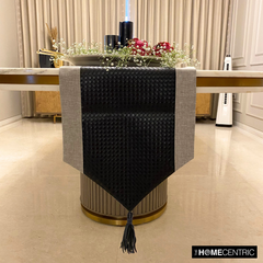 Black Leathersmith - Black Faux Leather & Linen Decorative Table Runner