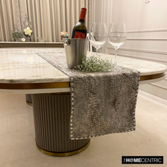 Pewter Python - Silver Faux Leather Decorative Table Runner