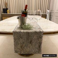 Pewter Python - Silver Faux Leather Decorative Table Runner