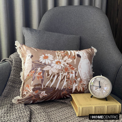 Autumn Cockatoo - Brown Cotton Decorative Lumbar Pillow Cover