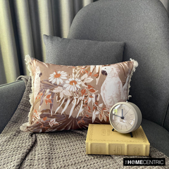 Autumn Cockatoo - Brown Cotton Decorative Lumbar Pillow Cover