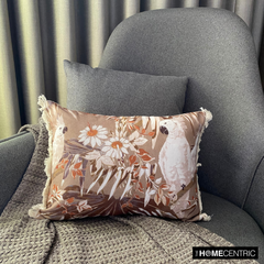Autumn Cockatoo - Brown Cotton Decorative Lumbar Pillow Cover