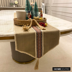 Buchra - Beige Linen & Jute Decorative Table Runner
