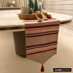 Chevron Bar - Red Linen & Jacquard Silk Decorative Table Runner