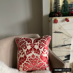 Cayenne Red Damask - Cayenne Red Burnout Velvet Decorative Euro Sham