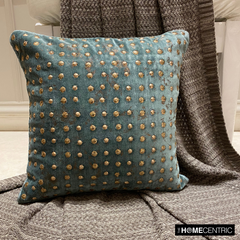 Wheeling Around Teal - Teal Green Velvet Throw Pillow Cover