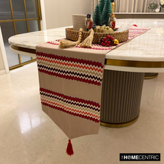 Chevron Bar - Red Linen & Jacquard Silk Decorative Table Runner