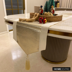 Leather Goldsmith - Gold Faux Leather & Linen Decorative Table Runner