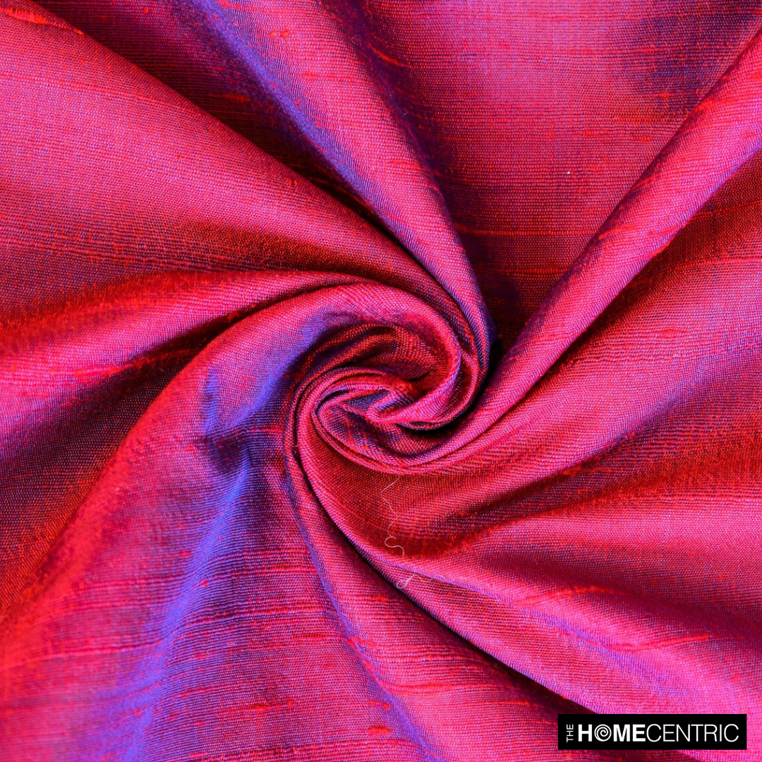 Red, Ink Blue Silk Dupioni Fabric By The Yard