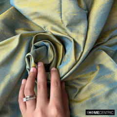 Turquoise, Gold Silk Dupioni Fabric By The Yard