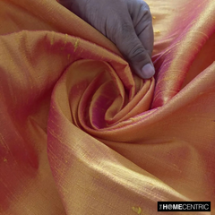 Gold, Pink 100% Pure Silk Dupioni Fabric By The Yard