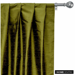 Olive Green 100% Pure Silk Dupioni Fabric By The Yard