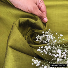 Olive Green 100% Pure Silk Dupioni Fabric By The Yard