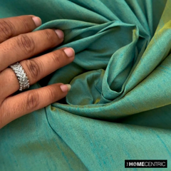 Aqua And Yellow Art Silk / Faux Silk Fabric By The Yard