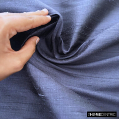 Midnight Blue 100% Pure Silk Dupioni Fabric By The Yard