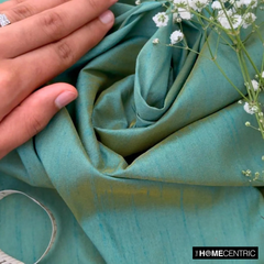 Aqua And Yellow Art Silk / Faux Silk Fabric By The Yard