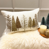 White & Gold Silk Decorative Lumbar Pillow Cover - Gold Starry Fir