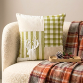 Green Plaid & Stripe Cotton Decorative Throw Pillow Cover - Reindeer Check