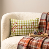 Green Cotton Decorative Lumbar Pillow Cover - Family