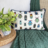 Crawling Critters - Blue Linen Decorative Lumbar Pillow Cover