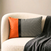Black & Orange Jacquard, Faux Leather Decorative Lumbar Pillow Cover - Hexed Hound