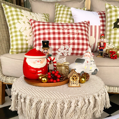 Green Cotton Plaid Decorative Lumbar Pillow Cover -Xmas Merry