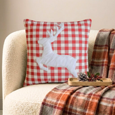 Red Cotton Decorative Throw Pillow Cover - Furry Antlers