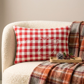 Red Cotton Christmas Checkered, Merry Lumbar Pillow Cover - Holiday Merry