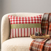 Red Cotton Decorative Lumbar Pillow Cover - Red Merry Grid