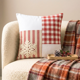 Red Cotton Christmas Snowflake Throw Pillow Cover - Snowflake Check