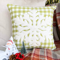 Green Cotton Decorative Throw Pillow Cover - Snowdust Flake