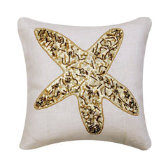 Ivory Linen Beaded Throw Pillow Cover Starfish Party