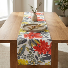 Wildflower Wave - Red Cotton Decorative Table Runner