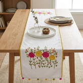 Poppy Parade - White Cotton Decorative Table Runner