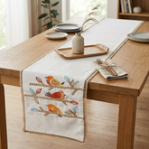 Chirping Charm - White Cotton Decorative Table Runner