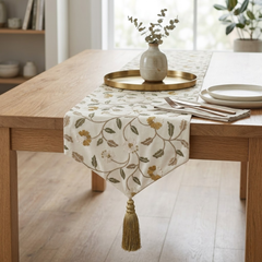 Blossom Flow - White Cotton Decorative Table Runner