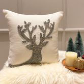 White & Silver Linen Decorative Throw Pillow Cover - Dazzling Deer
