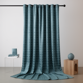 Teal N Silver Hexagon Jacquard Quilt Look Curtain Panels