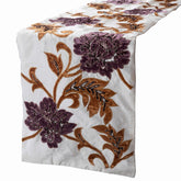 Brown Floral - Silk Dupioni Ivory, Gold, Purple Decorative Table Runners
