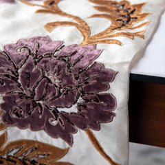 Silk Dupioni Ivory, Gold, Purple Decorative Table Runners - Brown Floral