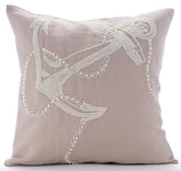 Pearl Anchor - Mocha Cotton Linen Throw Pillow Cover