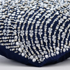Crystals N Pearls Jam - Navy Blue Taffeta Throw Pillow Cover