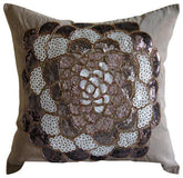 Brown Wildflower - Brown Art Silk Decorative Euro Sham