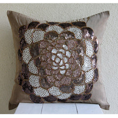 Brown Wildflower - Brown Art Silk Decorative Euro Sham