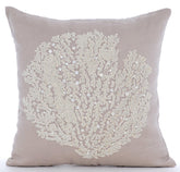 Pearl Weeds - Mocha Cotton Linen Throw Pillow Cover