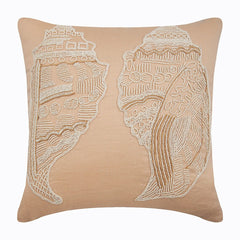 Shell Mates - Beige Cotton Linen Throw Pillow Cover