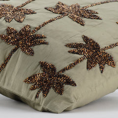 Brown Lotus Dreams - Sage Green Taffeta Decorative Euro Sham