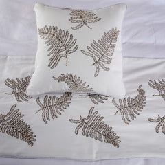 Fern Blossom - Linen White Decorative Bed Runner and Pillow Cover