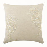 Sea Horse Pearls - Natural Beige Cotton Linen Throw Pillow Cover